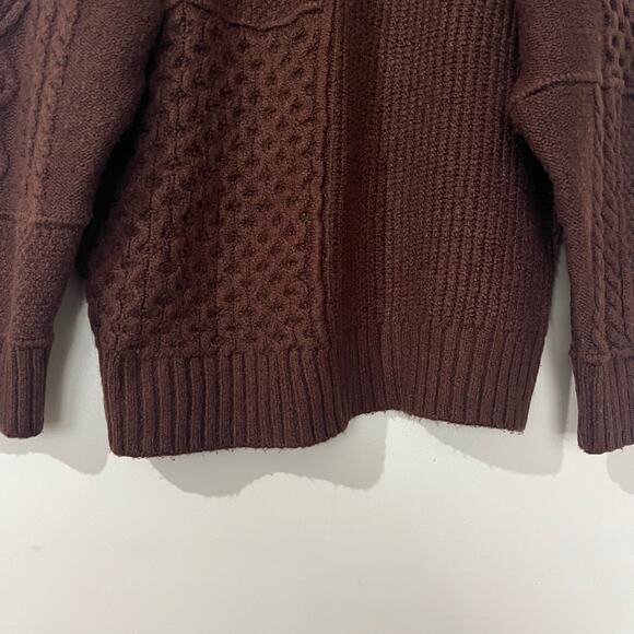 American Eagle Women's Cowl Neck Knit Sweater Large Brown Cabin Fisherman Cozy - Picture 5 of 10